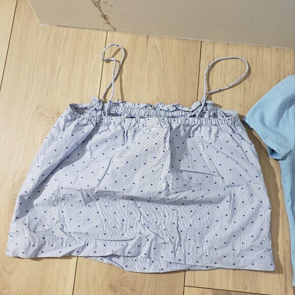 Bundle 2 Tops Womens S-4 Blue Ribbed and Polka Dot Summer Set - Picture 4 of 5